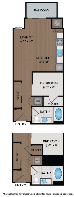 Floor plan for studio, 1 bath, 581 sqft